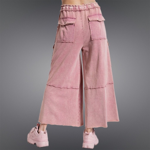 EASEL “Feeling Good Cargos” Mineral Washed Flared Leg, Raw Seams & Hems, Pockets - Picture 6 of 16